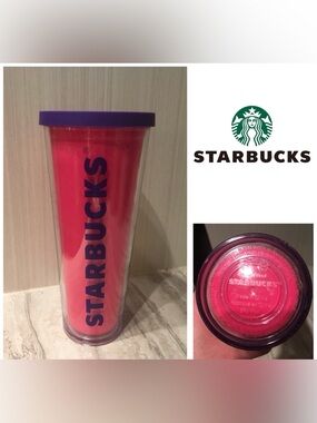 STARBUCKS - PRELOVED - 2014 RETRO PINK PURPLE 24OZ COLD CUP TUMBLER - NO STRAW